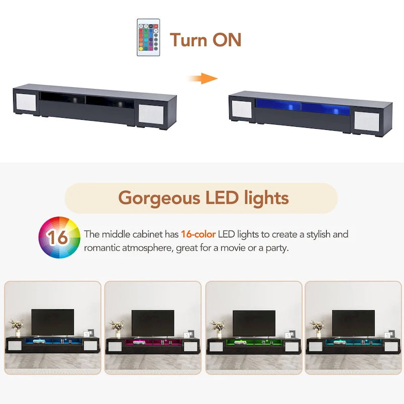 Mobile TV da 82,6" con ante apribili a pressione e luci LED per TV fino a 90"