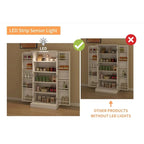 Dispensa da Cucina Autoportante con Luce a LED, 2 Ante e Ripiani Regolabili
