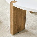 Tavolino rotondo da caffè con gambe rettangolari, diametro 84,8 cm, piano in MDF bianco