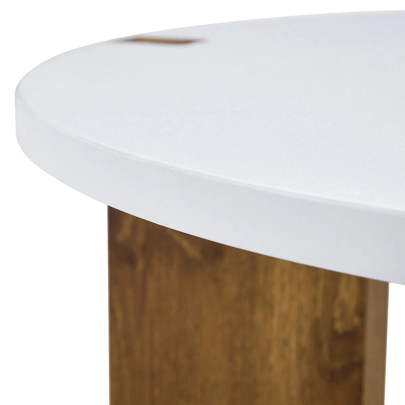 Tavolino rotondo da caffè con gambe rettangolari, diametro 84,8 cm, piano in MDF bianco
