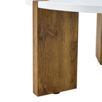 Tavolino rotondo da caffè con gambe rettangolari, diametro 84,8 cm, piano in MDF bianco