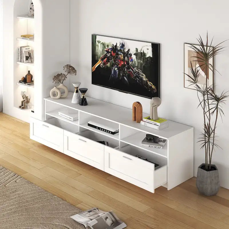 Mobile TV Bianco 178 cm con Vano a Giorno e Cassetti