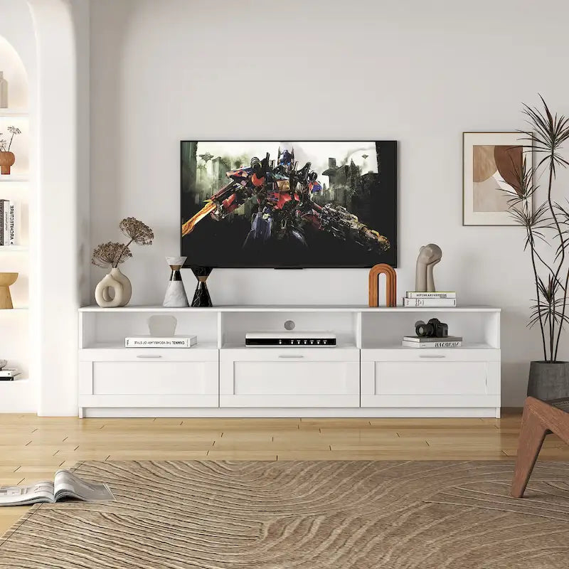 Mobile TV Bianco 178 cm con Vano a Giorno e Cassetti