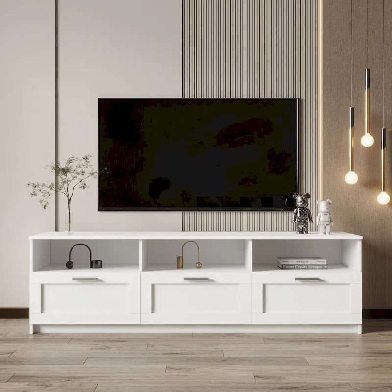 Mobile TV Bianco 178 cm con Vano a Giorno e Cassetti