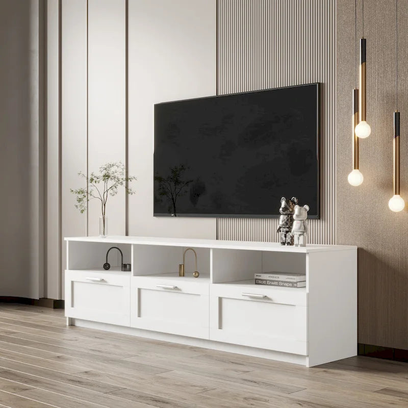 Mobile TV Bianco 178 cm con Vano a Giorno e Cassetti