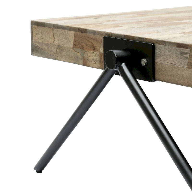 Tavolino da caffè in legno di mango con gambe a V in ferro