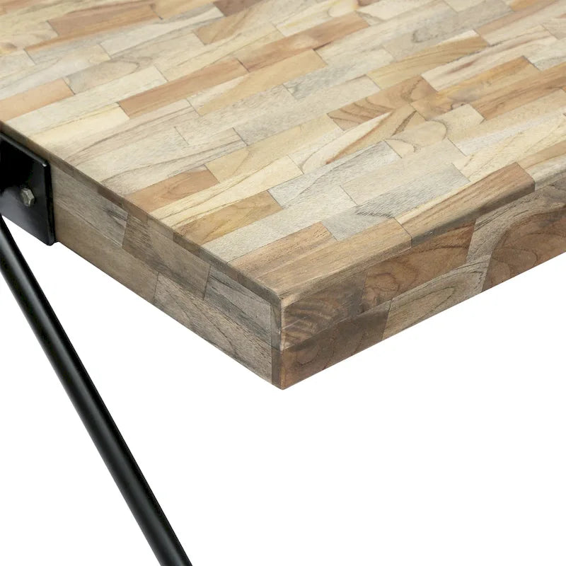 Tavolino da caffè in legno di mango con gambe a V in ferro