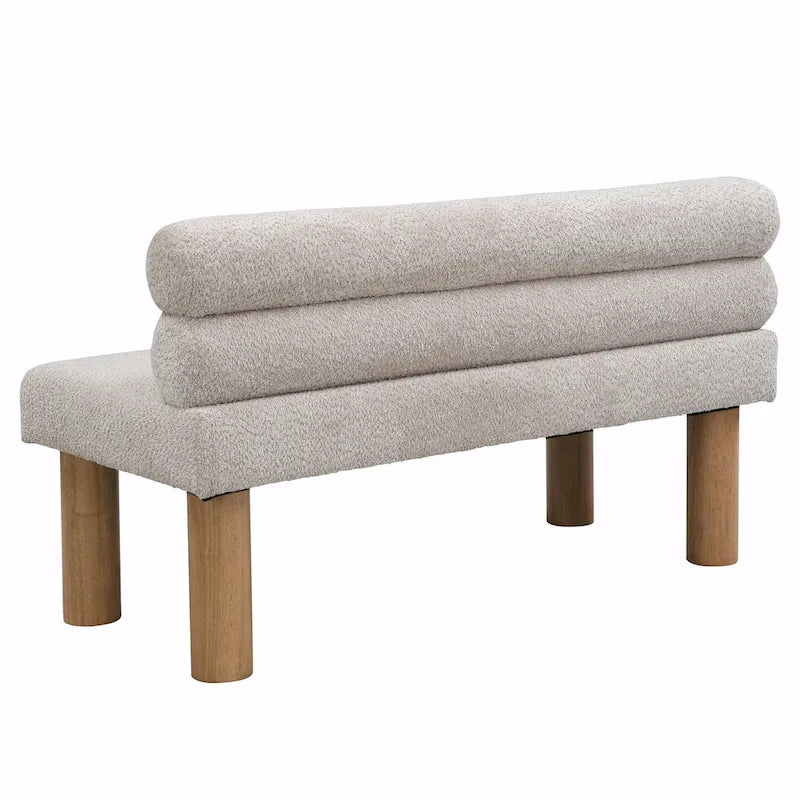 Panca da pranzo in tessuto Bouclé con gambe in legno di gomma