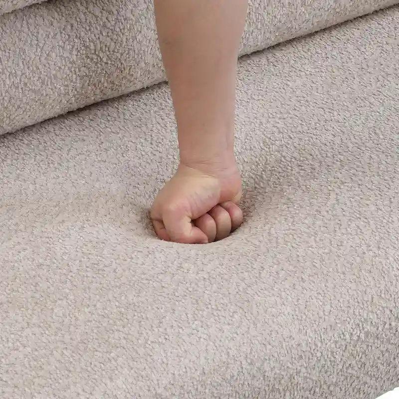 Panca da pranzo in tessuto Bouclé con gambe in legno di gomma