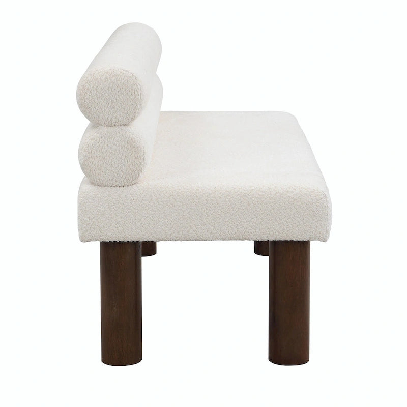 Panca da pranzo in tessuto Bouclé con gambe in legno di gomma