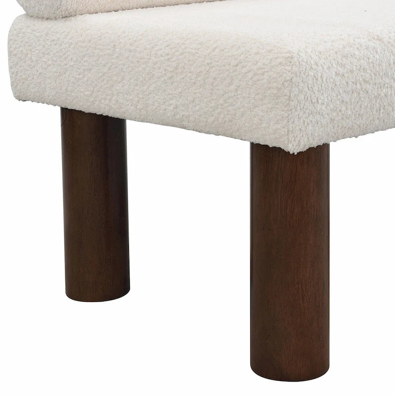 Panca da pranzo in tessuto Bouclé con gambe in legno di gomma