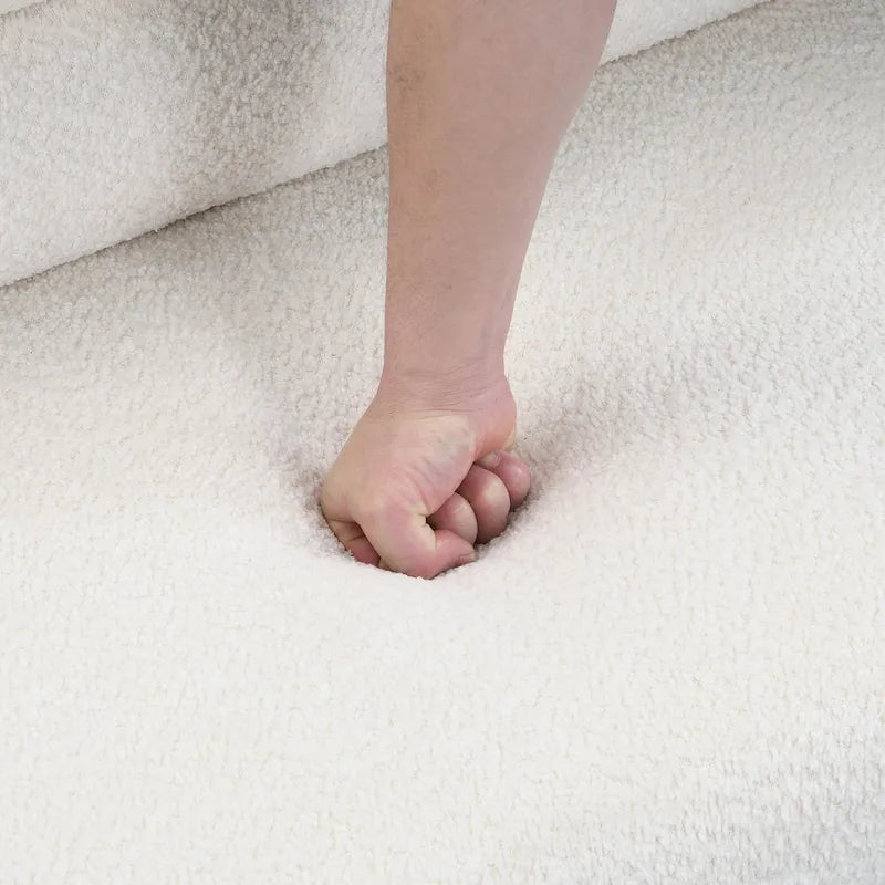 Panca da pranzo in tessuto Bouclé con gambe in legno di gomma