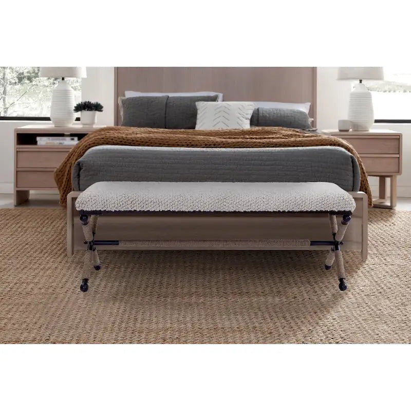 Panca Doppia Imbottita da 122 cm con Sedile in Bouclé e Base in Metallo
