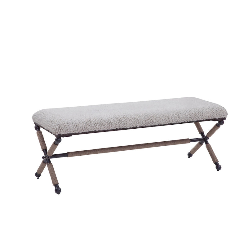 Panca Doppia Imbottita da 122 cm con Sedile in Bouclé e Base in Metallo