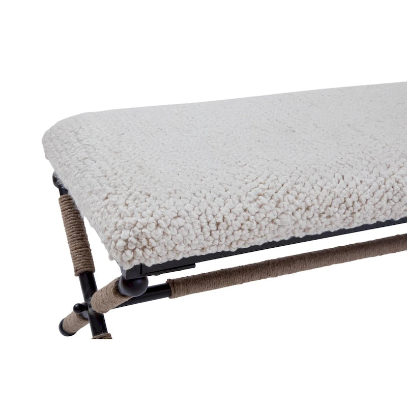 Panca Doppia Imbottita da 122 cm con Sedile in Bouclé e Base in Metallo