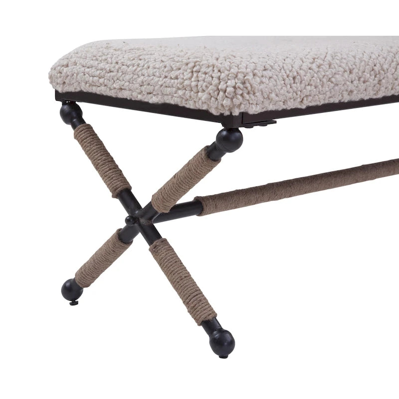 Panca Doppia Imbottita da 122 cm con Sedile in Bouclé e Base in Metallo