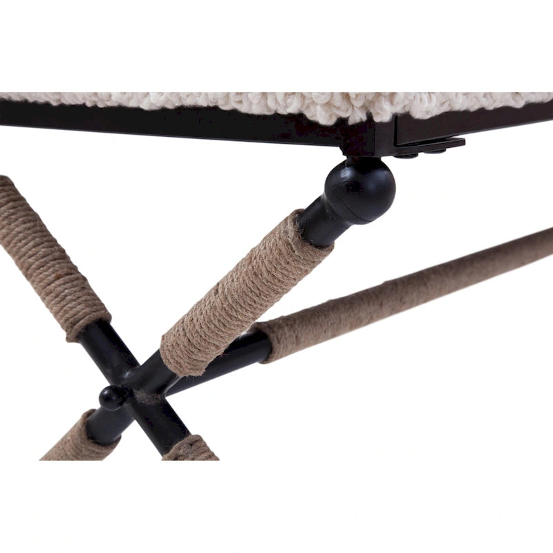 Panca Doppia Imbottita da 122 cm con Sedile in Bouclé e Base in Metallo