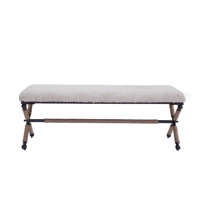 Panca Doppia Imbottita da 122 cm con Sedile in Bouclé e Base in Metallo