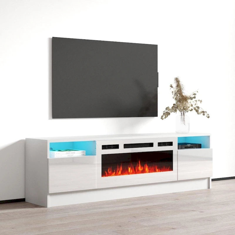 Mobile TV con camino elettrico da 63" e illuminazione a LED