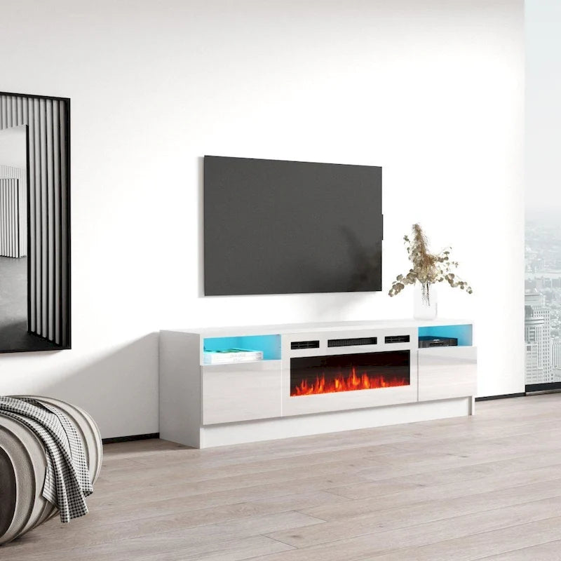 Mobile TV con camino elettrico da 63" e illuminazione a LED