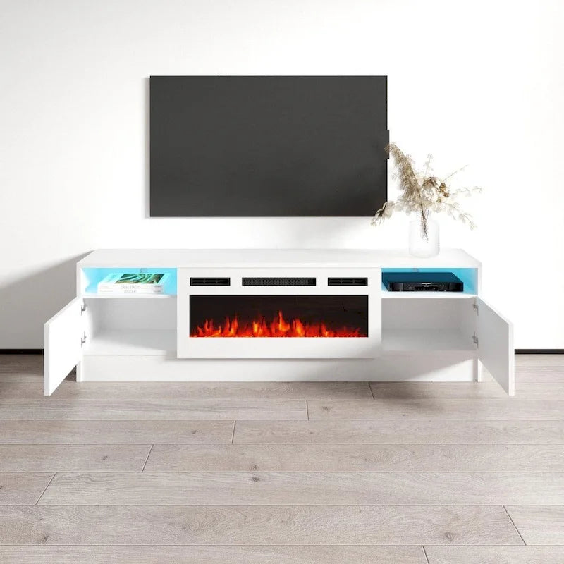 Mobile TV con camino elettrico da 63" e illuminazione a LED