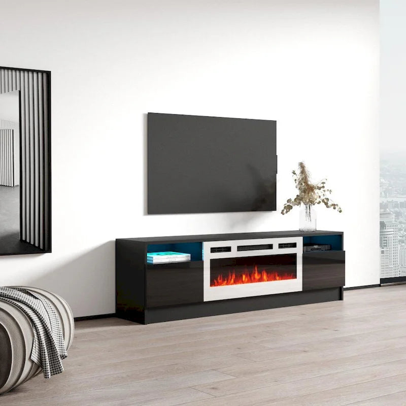 Mobile TV con camino elettrico da 63" e illuminazione a LED