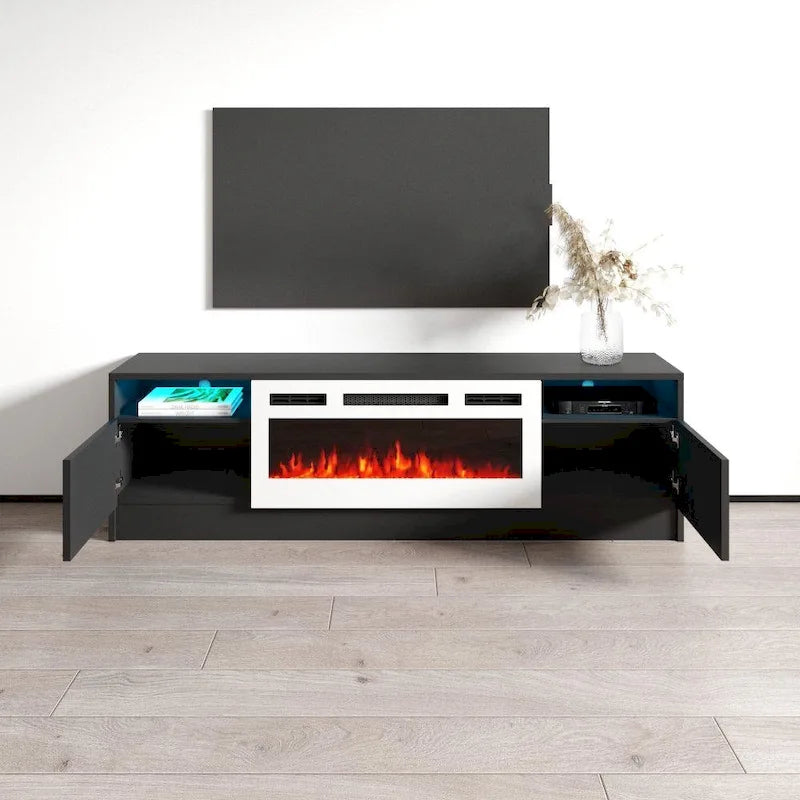 Mobile TV con camino elettrico da 63" e illuminazione a LED