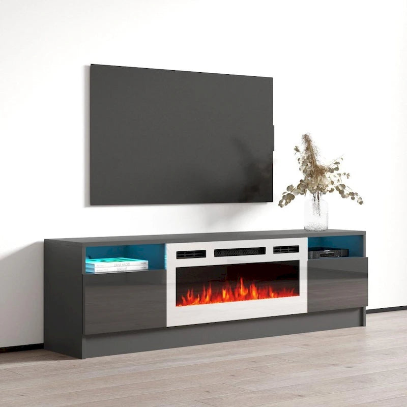 Mobile TV con camino elettrico da 63" e illuminazione a LED