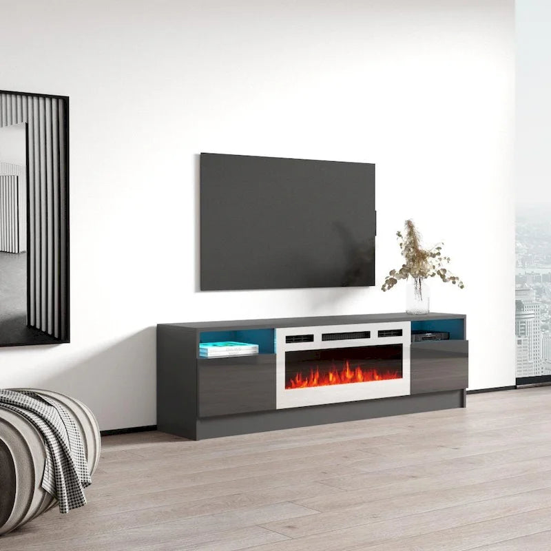 Mobile TV con camino elettrico da 63" e illuminazione a LED