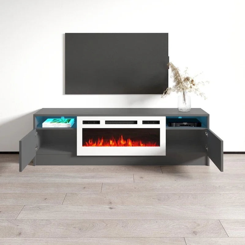 Mobile TV con camino elettrico da 63" e illuminazione a LED