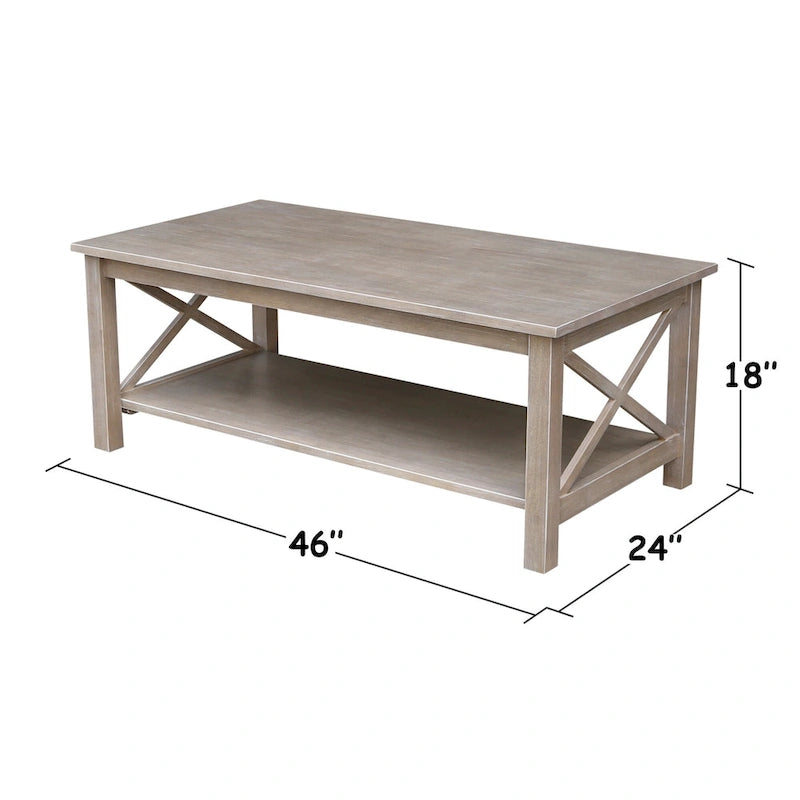 Tavolino da Caffè in Legno Massello con Ripiano Inferiore