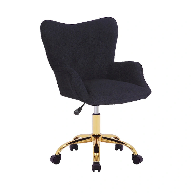 Sedia da Ufficio Girevole in Tessuto Effetto Peluche con Gambe Cromate Dorate