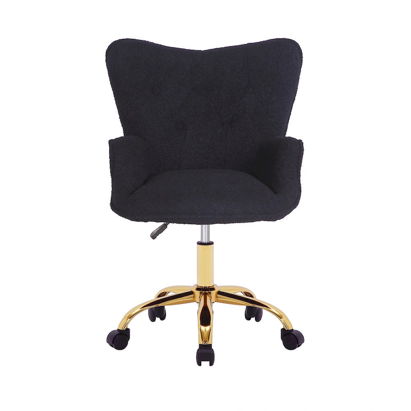 Sedia da Ufficio Girevole in Tessuto Effetto Peluche con Gambe Cromate Dorate