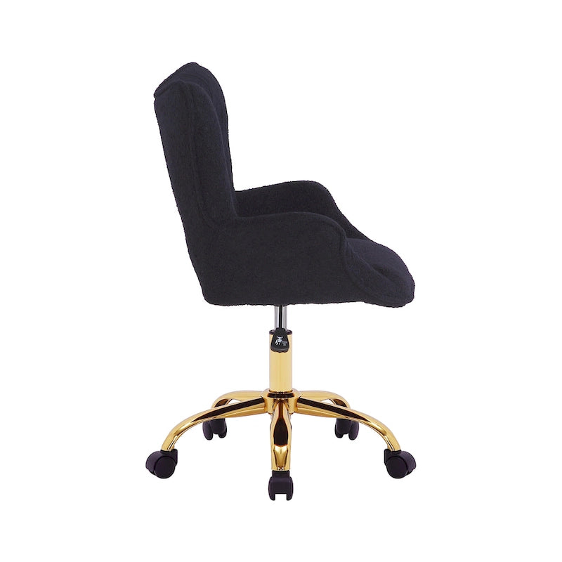 Sedia da Ufficio Girevole in Tessuto Effetto Peluche con Gambe Cromate Dorate