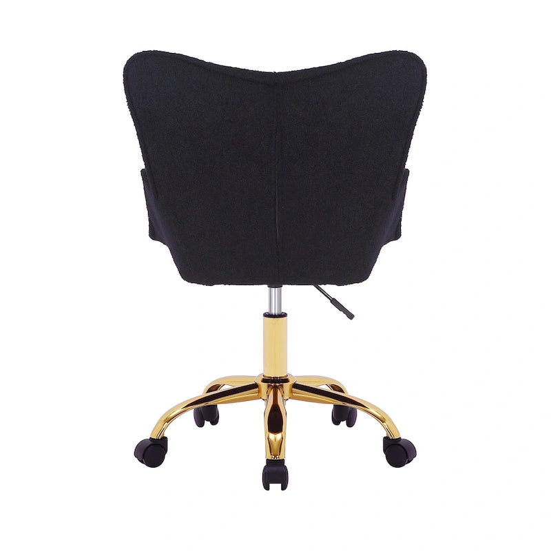 Sedia da Ufficio Girevole in Tessuto Effetto Peluche con Gambe Cromate Dorate