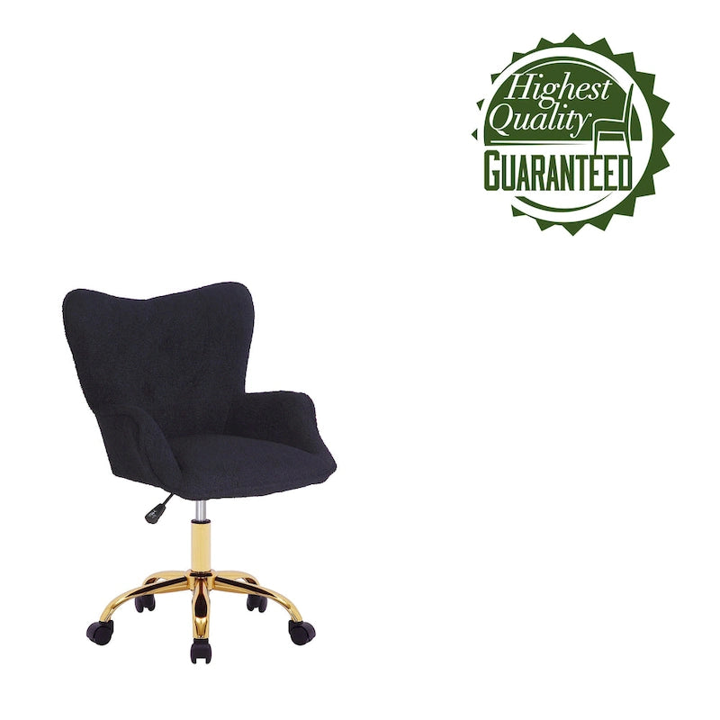 Sedia da Ufficio Girevole in Tessuto Effetto Peluche con Gambe Cromate Dorate