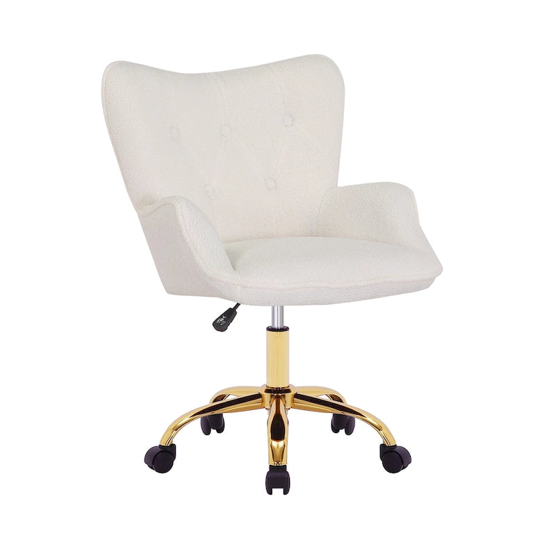 Sedia da Ufficio Girevole in Tessuto Effetto Peluche con Gambe Cromate Dorate