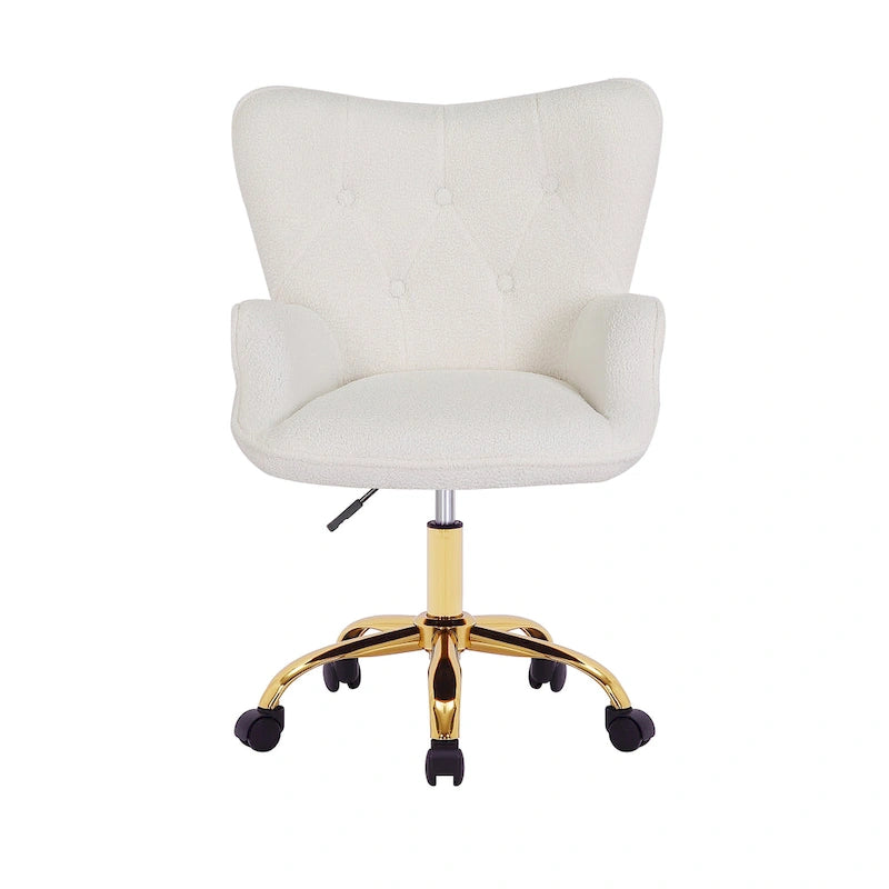 Sedia da Ufficio Girevole in Tessuto Effetto Peluche con Gambe Cromate Dorate