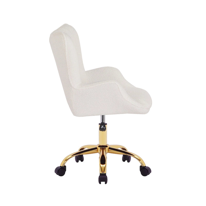 Sedia da Ufficio Girevole in Tessuto Effetto Peluche con Gambe Cromate Dorate