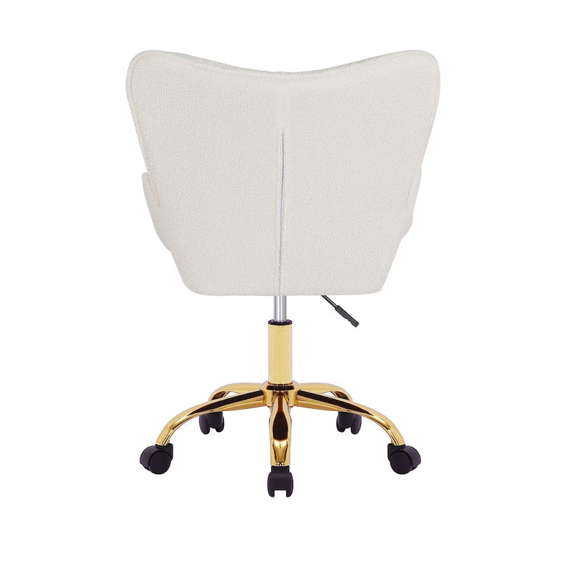 Sedia da Ufficio Girevole in Tessuto Effetto Peluche con Gambe Cromate Dorate