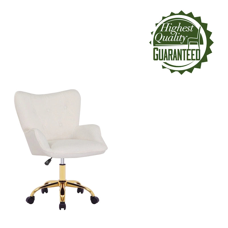 Sedia da Ufficio Girevole in Tessuto Effetto Peluche con Gambe Cromate Dorate