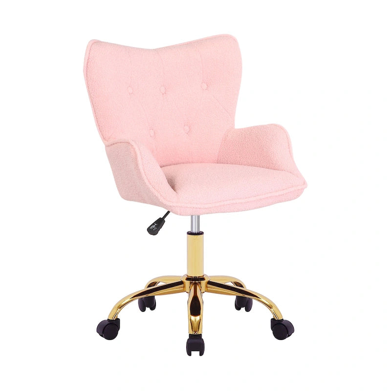 Sedia da Ufficio Girevole in Tessuto Effetto Peluche con Gambe Cromate Dorate