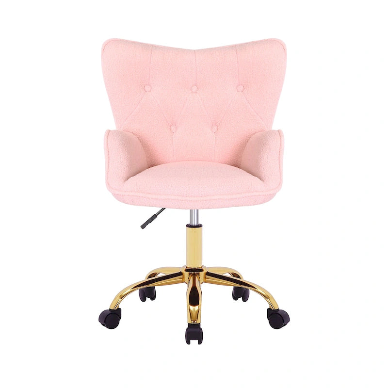 Sedia da Ufficio Girevole in Tessuto Effetto Peluche con Gambe Cromate Dorate