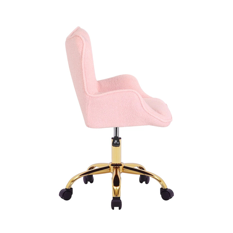Sedia da Ufficio Girevole in Tessuto Effetto Peluche con Gambe Cromate Dorate