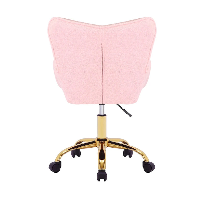 Sedia da Ufficio Girevole in Tessuto Effetto Peluche con Gambe Cromate Dorate
