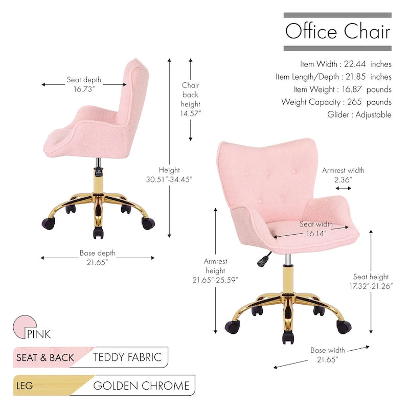 Sedia da Ufficio Girevole in Tessuto Effetto Peluche con Gambe Cromate Dorate