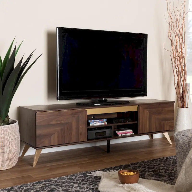 Graceland Mid-Century Modern Transitional Walnut Brown Finished Wood 2-Door TV Stand