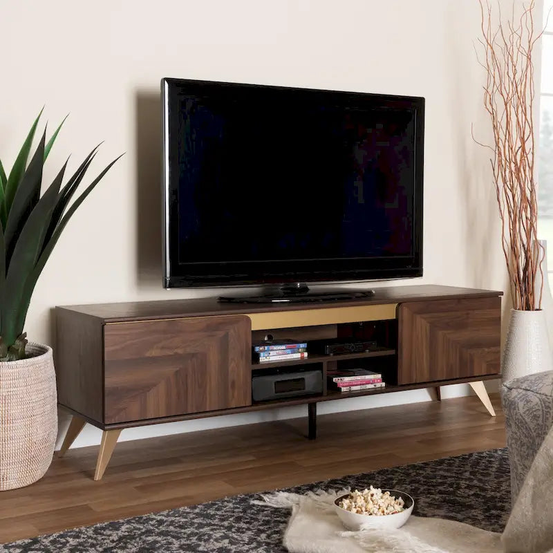 Mobile TV a 2 ante in noce marrone stile Mid-Century Modern