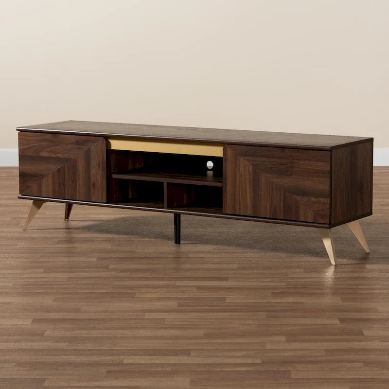Mobile TV a 2 ante in noce marrone stile Mid-Century Modern