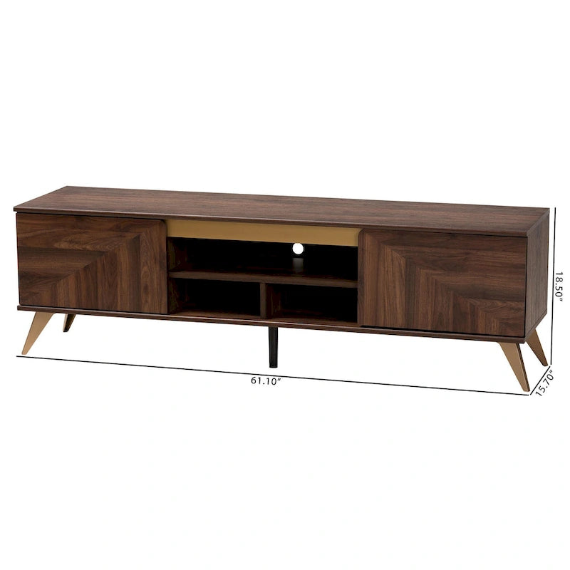 Mobile TV a 2 ante in noce marrone stile Mid-Century Modern